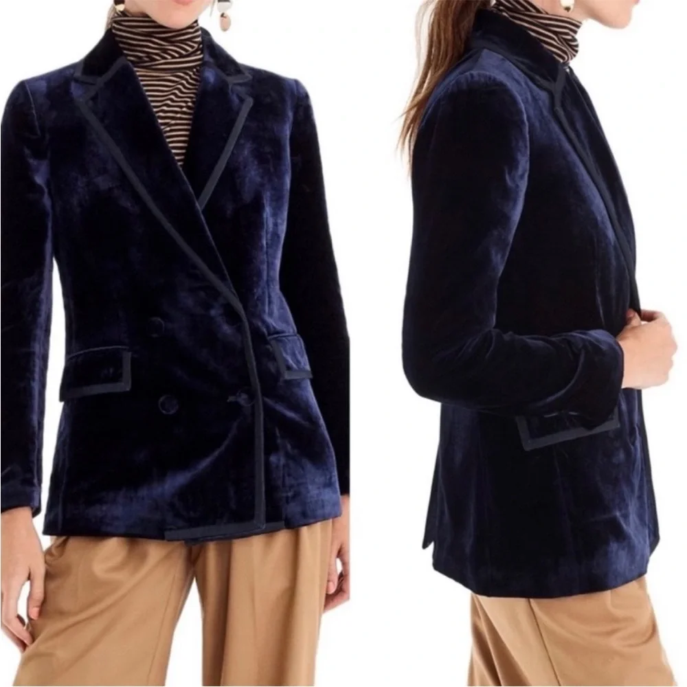 J. Crew Collection Navy Blue Velvet Double Breasted Blazer 00